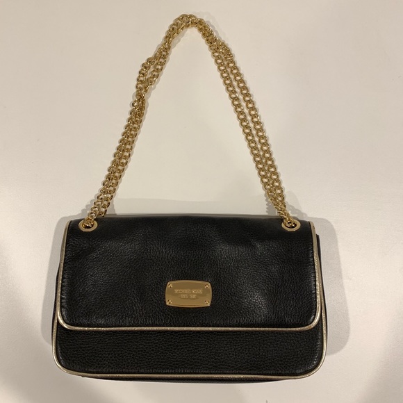 Michael Kors Black Leather Jet Set Bag Gold Chain - Picture 2 of 8